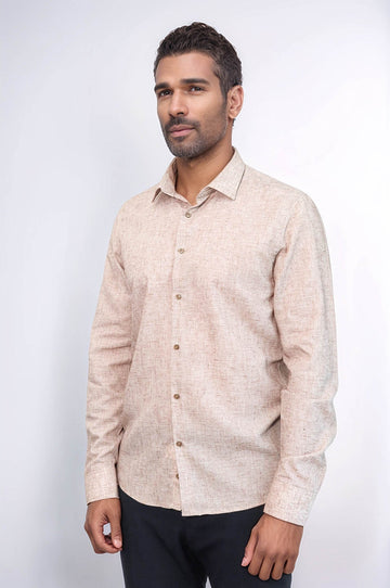 Men's Brown Slim Fit Patterned Cotton Shirt | Wessi