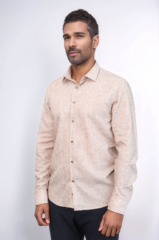 Men's Brown Slim Fit Patterned Cotton Shirt | Wessi