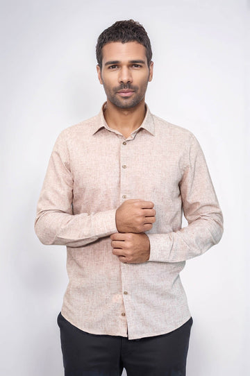 Men's Brown Slim Fit Patterned Cotton Shirt | Wessi