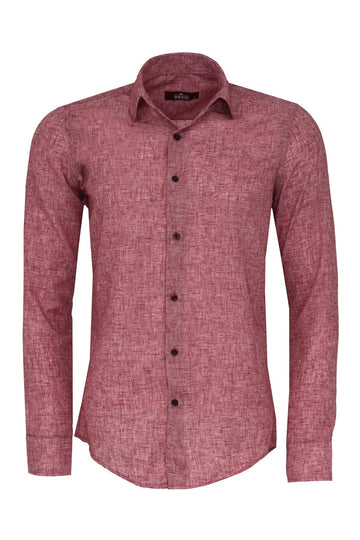 Men's Burgundy Slim Fit Patterned Cotton Shirt | Wessi