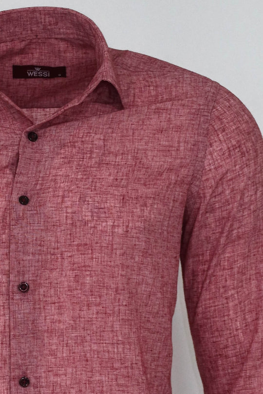 Men's Burgundy Slim Fit Patterned Cotton Shirt | Wessi
