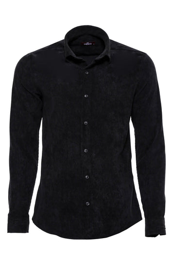 Men's Black Slim Fit Velvet Cotton Shirt | Wessi
