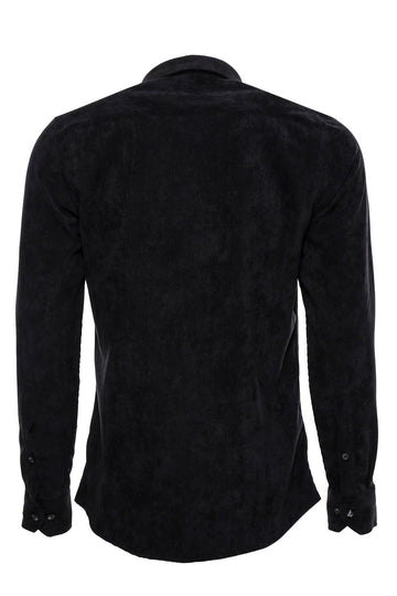 Men's Black Slim Fit Velvet Cotton Shirt | Wessi