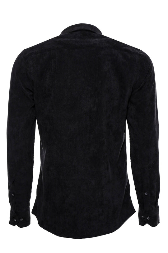 Men's Black Slim Fit Velvet Cotton Shirt | Wessi