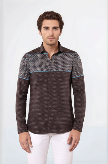Printed Slim Fit Brown Shirt | Wessi