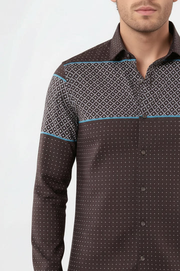 Printed Slim Fit Brown Shirt | Wessi