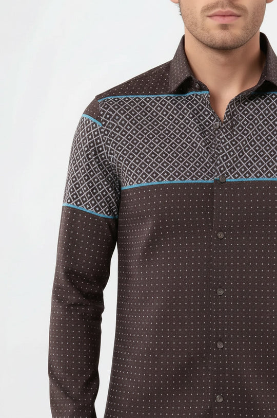 Printed Slim Fit Brown Shirt | Wessi