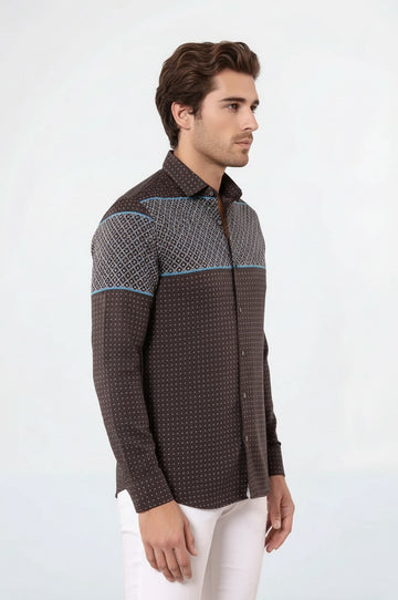 Printed Slim Fit Brown Shirt | Wessi