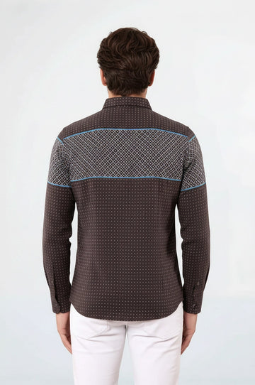 Printed Slim Fit Brown Shirt | Wessi