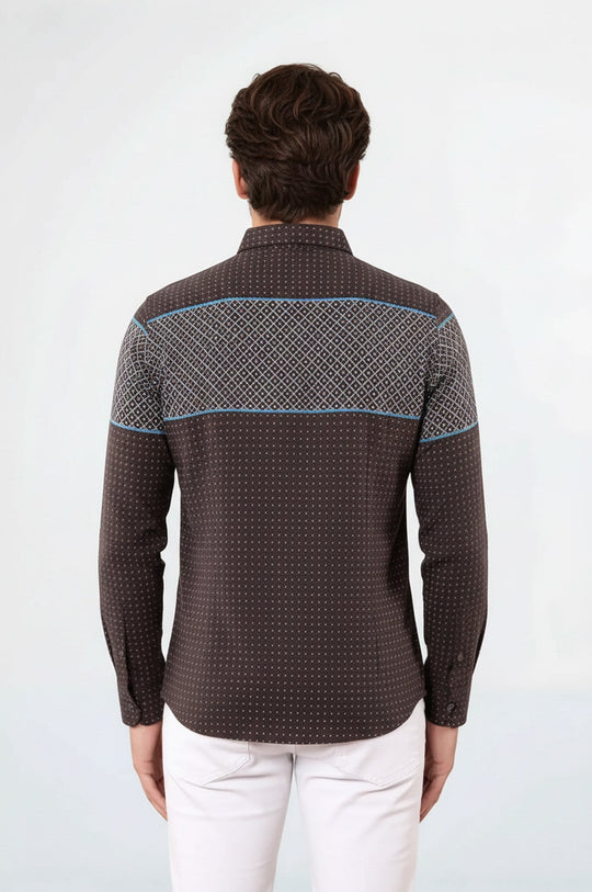 Printed Slim Fit Brown Shirt | Wessi