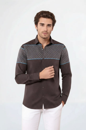 Printed Slim Fit Brown Shirt | Wessi