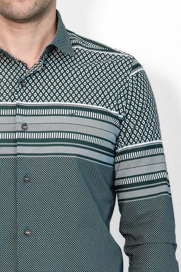Men's Green Slim Fit Shirt with Diamond Pattern | Wessi