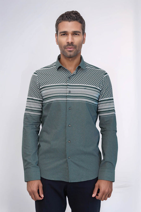 Men's Green Slim Fit Shirt with Diamond Pattern | Wessi