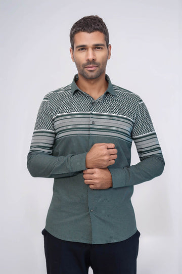 Men's Green Slim Fit Shirt with Diamond Pattern | Wessi
