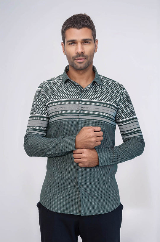 Men's Green Slim Fit Shirt with Diamond Pattern | Wessi