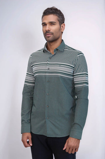 Men's Green Slim Fit Shirt with Diamond Pattern | Wessi