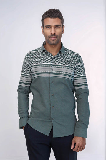 Men's Green Slim Fit Shirt with Diamond Pattern | Wessi