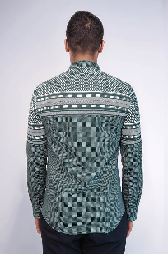 Men's Green Slim Fit Shirt with Diamond Pattern | Wessi