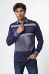 Men's Navy Blue Slim Fit Striped Cotton Shirt | Wessi