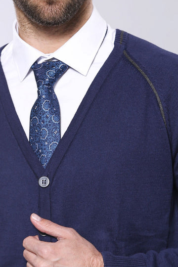 Navy Blue Slim Fit Cotton Cardigan – Wessi
