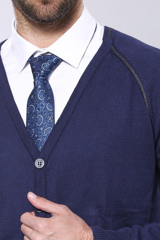 Navy Blue Slim Fit Cotton Cardigan – Wessi