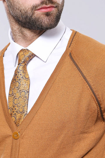 Tan Slim Fit V-Neck Button Cardigan – Wessi
