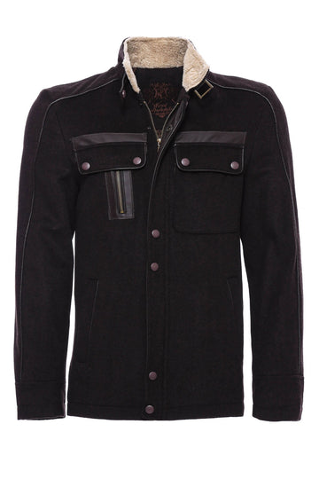 Brown Slim Fit Fur Collar Zip Pocket Coat | Wessi