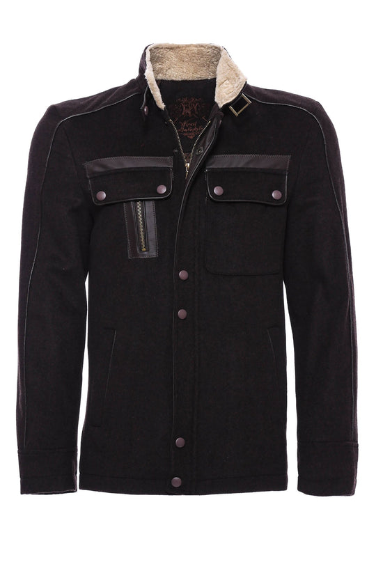 Brown Slim Fit Fur Collar Zip Pocket Coat | Wessi