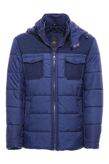 Navy Blue Slim Fit Hooded Puffer Coat – Wessi