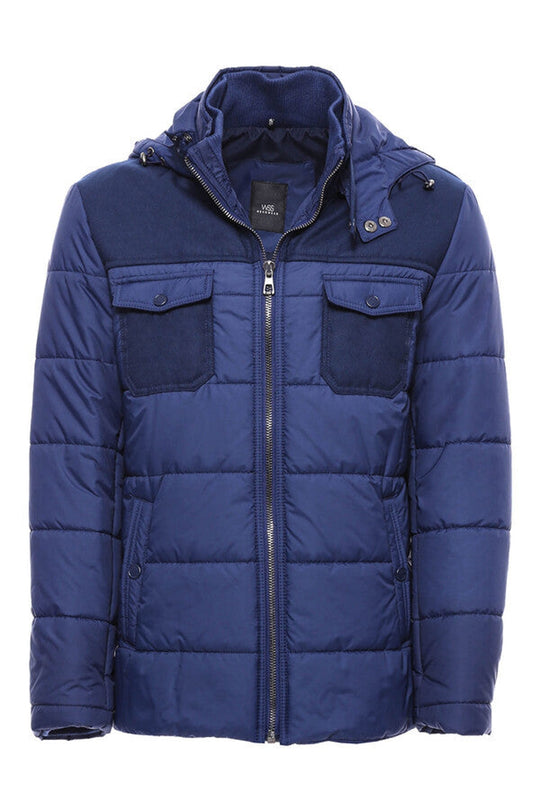 Navy Blue Slim Fit Hooded Puffer Coat – Wessi