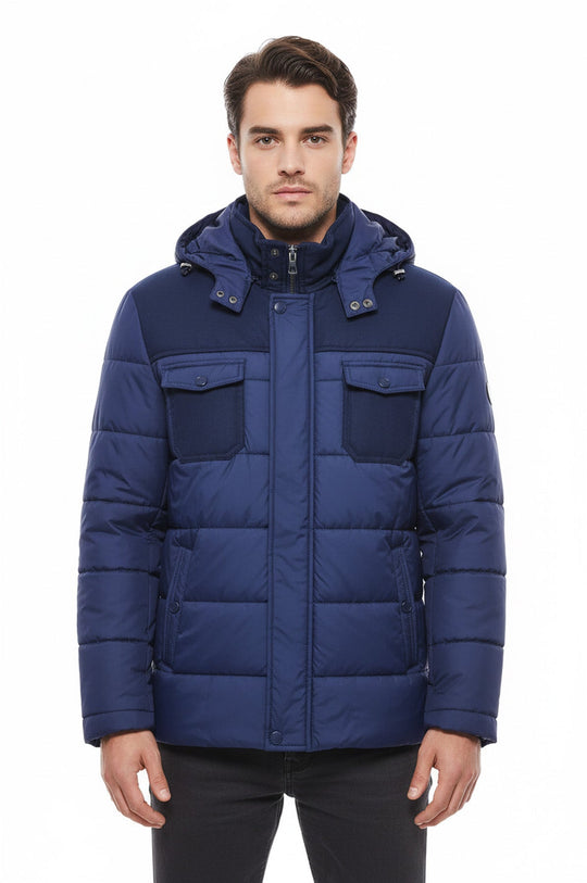Navy Blue Slim Fit Hooded Puffer Coat – Wessi