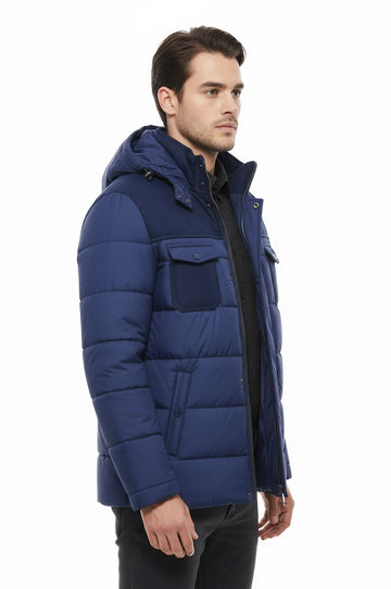 Navy Blue Slim Fit Hooded Puffer Coat – Wessi