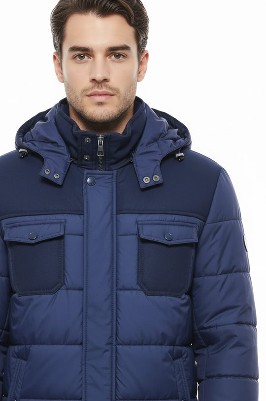 Navy Blue Slim Fit Hooded Puffer Coat – Wessi