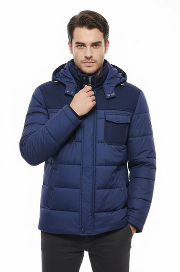 Navy Blue Slim Fit Hooded Puffer Coat – Wessi