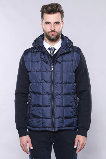 Navy Blue Slim Fit Hooded Quilted Coat – Wessi