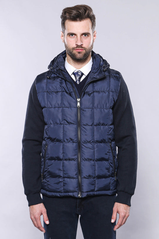 Navy Blue Slim Fit Hooded Quilted Coat – Wessi