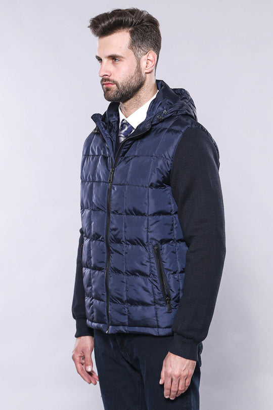 Navy Blue Slim Fit Hooded Quilted Coat – Wessi