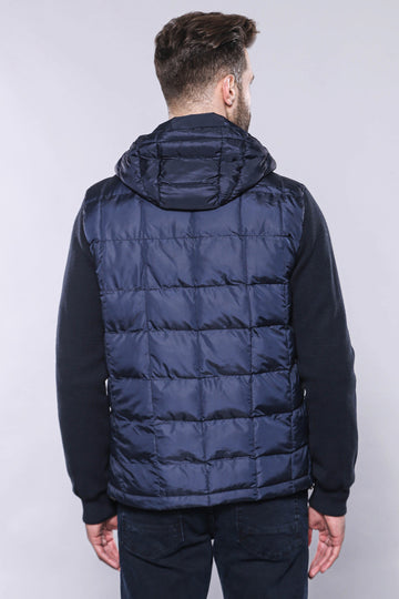 Navy Blue Slim Fit Hooded Quilted Coat – Wessi