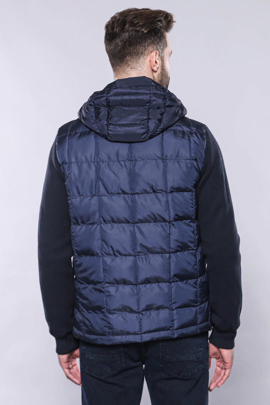 Navy Blue Slim Fit Hooded Quilted Coat – Wessi