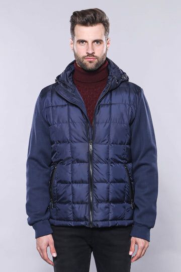 Navy Blue Slim Fit Hooded Quilted Coat – Wessi