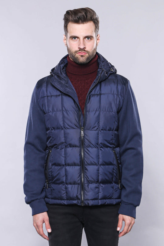 Navy Blue Slim Fit Hooded Quilted Coat – Wessi