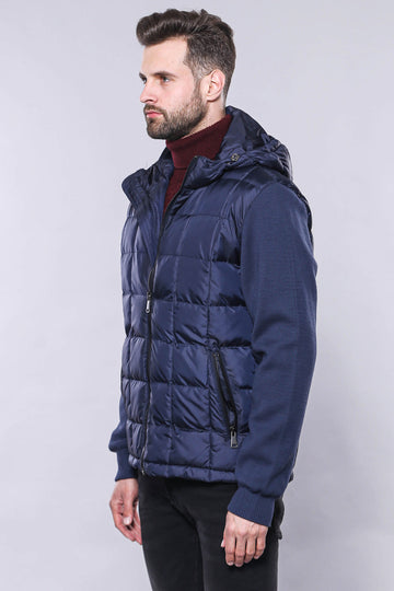 Navy Blue Slim Fit Hooded Quilted Coat – Wessi
