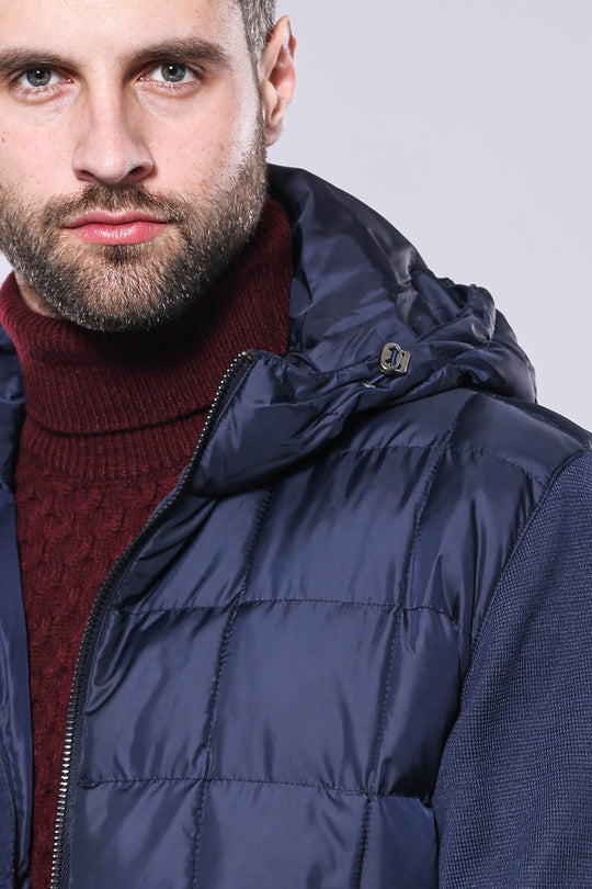 Navy Blue Slim Fit Hooded Quilted Coat – Wessi