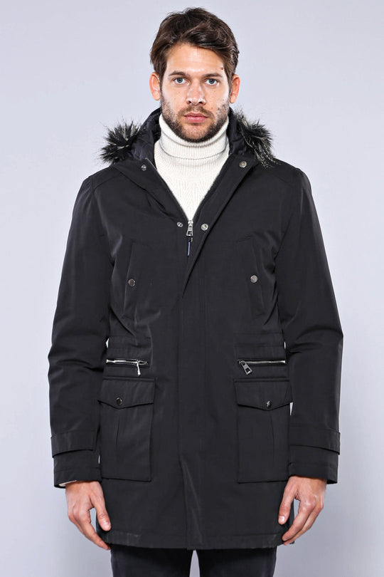 Black Fur-Hooded Overcoat – Wessi