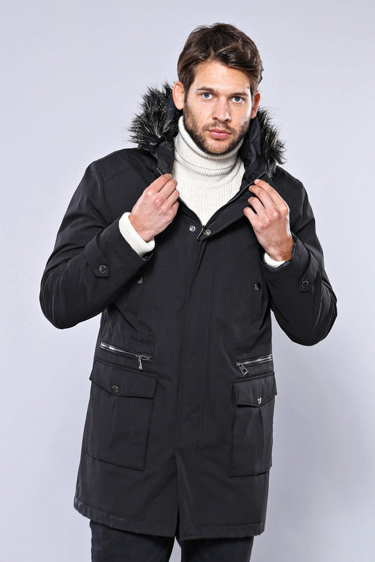 Black Fur-Hooded Overcoat – Wessi