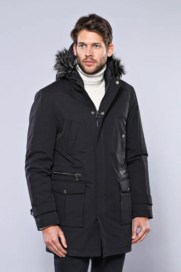 Black Fur-Hooded Overcoat – Wessi