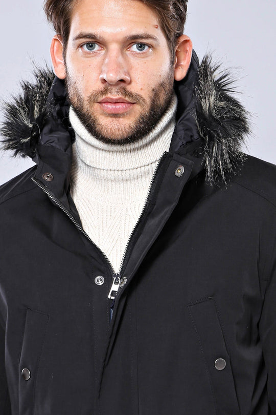 Black Fur-Hooded Overcoat – Wessi