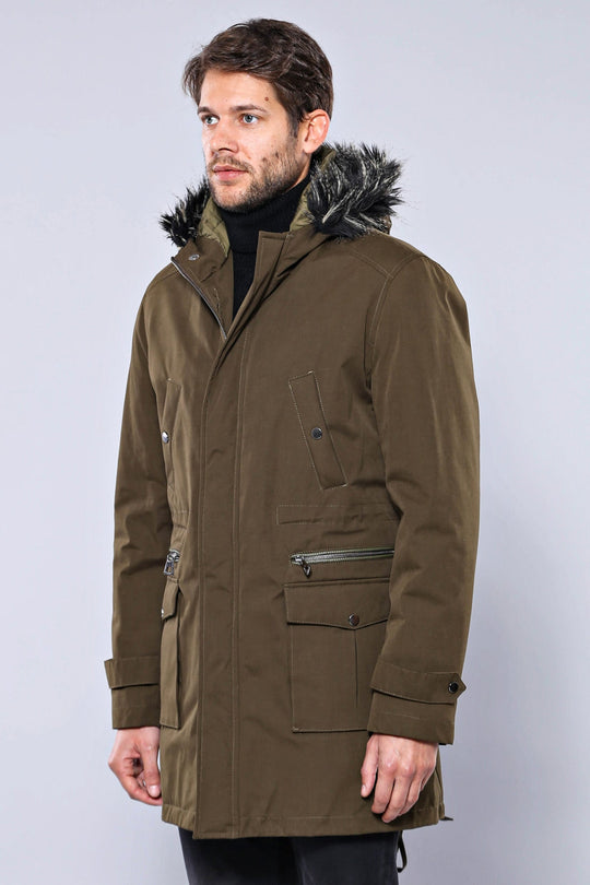 Standard Fit Fur-Hooded Khaki Parka Coat — Wessi