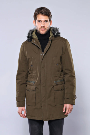 Standard Fit Fur-Hooded Khaki Parka Coat — Wessi