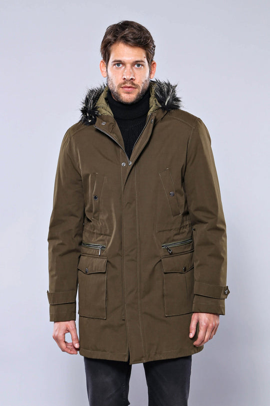 Standard Fit Fur-Hooded Khaki Parka Coat — Wessi